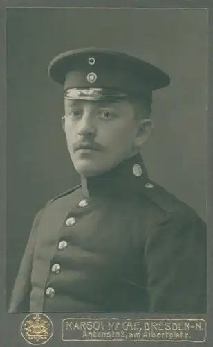 CdV Foto Porträt Deutscher Soldat, Kaiserreich, Fotograf Karsch Nachf, Herm Bähr, Dresden Neustadt