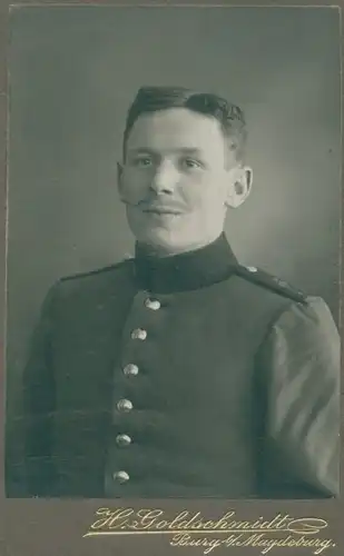 CdV Foto Porträt Deutscher Soldat, Kaiserreich, Fotograf H. Goldschmidt, Burg