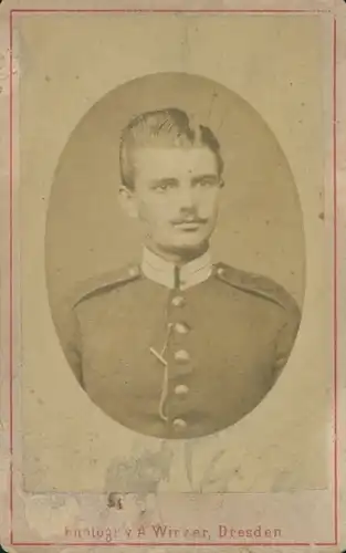 CdV Foto Porträt Deutscher Soldat, Kaiserreich, Fotograf A. Winzer, Dresden