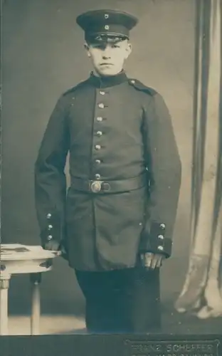 CdV Foto Porträt Deutscher Soldat, Kaiserreich, Fotograf Franz Scheffer, Gera