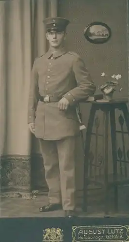 Kabinett Foto Porträt Deutscher Soldat, Kaiserreich, Fotograf August Lutz, Gera