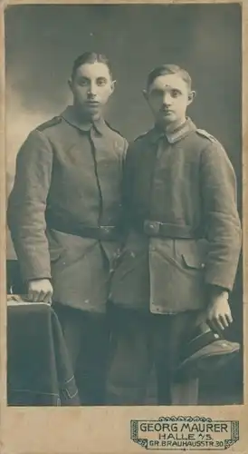 Kabinett Foto Porträt Deutsche Soldaten, Kaiserreich, Fotograf Georg Maurer, Halle