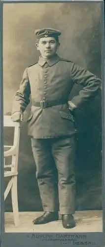 Kabinett Foto Porträt Deutscher Soldat, Kaiserreich, Fotograf Adolph Hartmann, Dessau