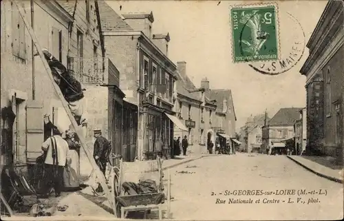 Ak Saint Georges sur Loire Maine-et-Loire, Rue Nationale et Centre