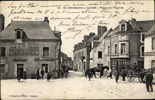 Ak Saint Georges sur Loire Maine-et-Loire, Place de l'Eglise, Cafe du Commerce, Handlung