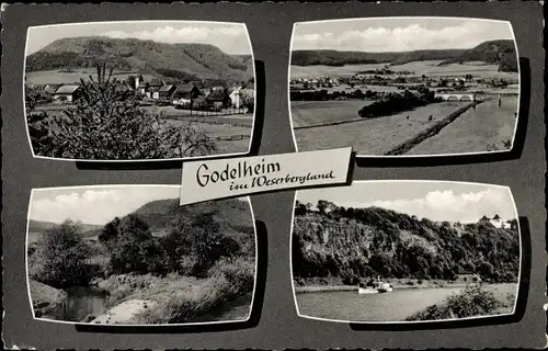 Ak Godelheim Höxter an der Weser, Landschaftsaufnahmen der Umgebung und der Weser