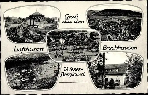 Ak Bruchhausen Höxter an der Weser, Haus Silberteich, Luftbild, Pavillon, Brunnengarten