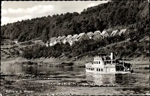 Ak Rühle Bodenwerder an der Weser, Dampferpartie, Siedlung, Wald