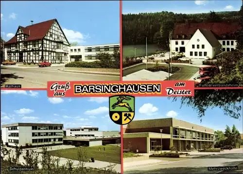 Wappen Ak Barsinghausen am Deister, Rathaus, Schule, Mehrzweckhalle, Fußballverbandsheim