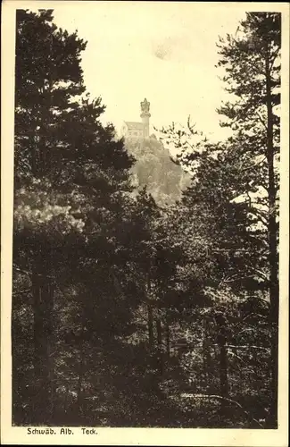 Ak Teck Schwäbische Alb, Waldpartie, Blick auf Schloss