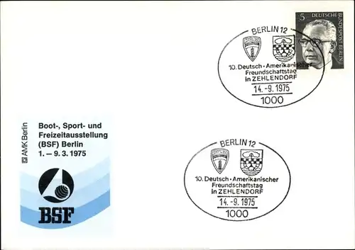 Ak Berlin Charlottenburg, Boot Sport und Freizeitausstellung BSF 1975, Dt. Amerik. Freundschaftstag