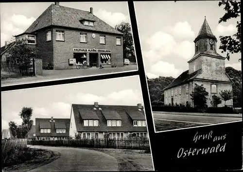 Ak Osterwald Garbsen in Niedersachsen, Geschäft Alfons Gießelmann, Kirche, Siedlung