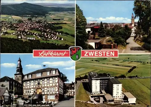 Wappen Ak Bad Zwesten in Hessen, Gesamtansicht, Gasthof, Teilansicht, Gebäude, Luftbild