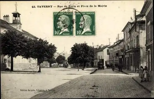 Ak Taverny Val d'Oise, Rue de Paris et Place de la Mairie
