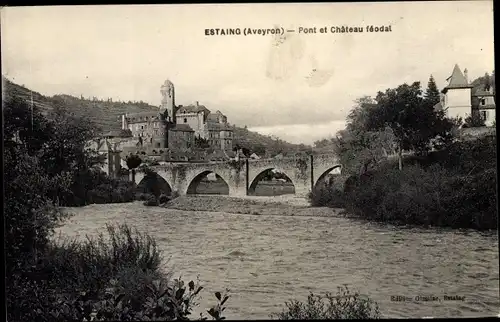 Ak Estaing Aveyron, Pont et Chateau feodal