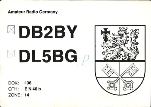 Wappen Ak QSL Karte, Funkerkarte, DB2BY, Waltraud Victoria Bremervörde