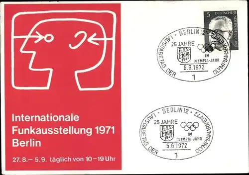 Ak Berlin Charlottenburg, Internationale Funkausstellung 1971, 1. Ausgabe der Olympiamarken 1972