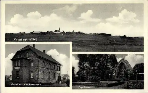 Ak Rescheid Hellenthal in der Eifel in Nordrhein Westfalen, Gesamtansicht, Denkmal, Gasthaus