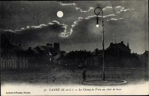 Mondschein Ak Cande Maine et Loire, Le Champ de Foire au claire de Lune