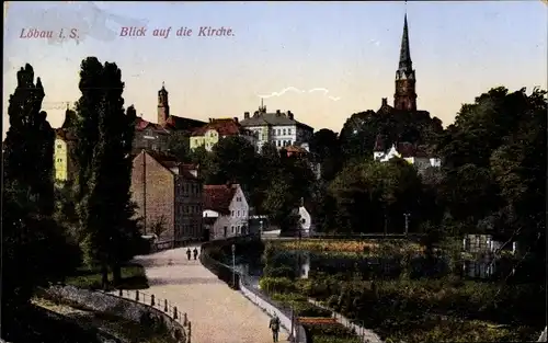 Ak Löbau in Sachsen, Teilansicht, Kirche