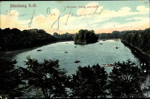 Ak Altenburg in Thüringen, Großer Teich mit Insel