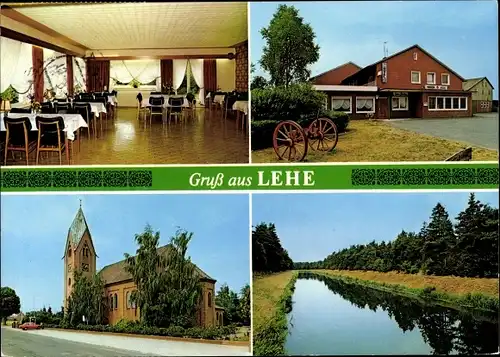 Ak Lehe im Emsland, Hotel Haus Lüssing, Ostenstraße 8, Partie am Fluss