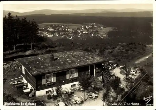 Ak Hahnenklee Bockswiese Goslar im Harz, Blockhütte Bocksberg