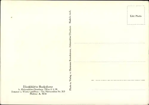 Ak Hahnenklee Bockswiese Goslar im Harz, Blockhütte Bocksberg