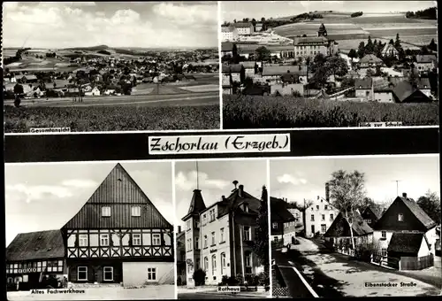 Ak Zschorlau Erzgebirge, Altes Fachwerkhaus, Rathaus, Gesamtansicht