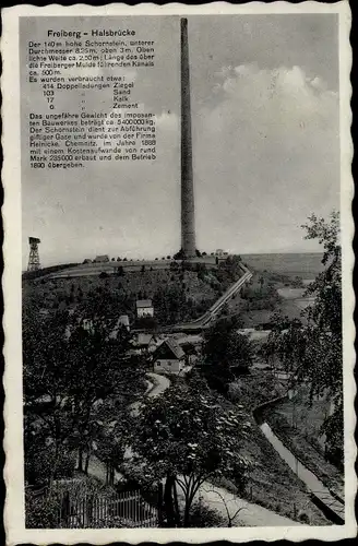 Ak Halsbrücke in Mittelsachsen, Blick auf den 140m hohen Schornstein