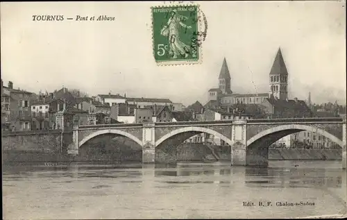 Ak Tournus Saône et Loire, Pont et Abbaye