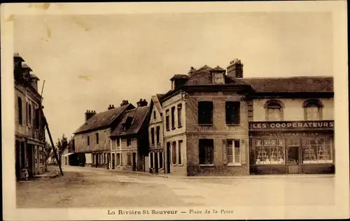 Ak La Riviere Saint Sauveur Calvados, Place de la Poste