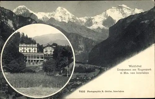 Ak Interlaken Kanton Bern Schweiz, Waldhotel Unspunnen am Rugenpark, Gebirgspartie