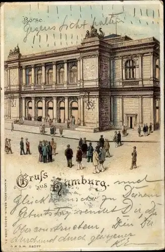 Litho Alsterinsel Hamburg Altstadt, Börse, D. R. G. M. 88077