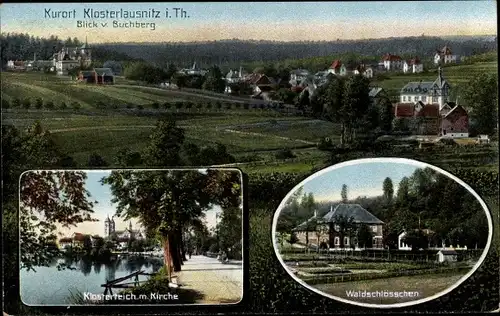 Ak Bad Klosterlausnitz in Thüringen, Klosterteich, Kirche, Waldschlösschen, Panorama