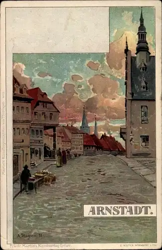 Künstler Litho Stagura, A., Arnstadt in Thüringen, Partie am Rathaus