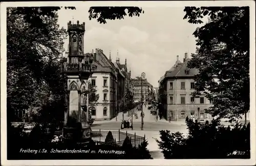 Ak Freiberg in Sachsen, Schwedendenkmal mit Peterstraße