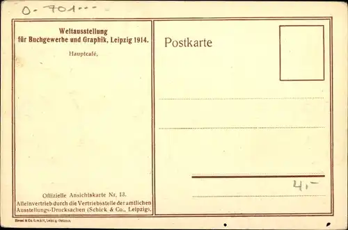 Ak Leipzig in Sachsen, Weltausstellung für Buchgewerbe und Graphik, 1914, Hauptcafe