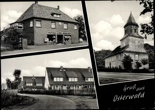Ak Osterwald Garbsen in Niedersachsen, Geschäft Alfons Gießelmann, Kirche, Siedlung