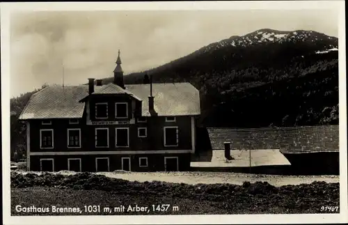 Ak Bayerisch Eisenstein im Bayrischen Wald, Gasthaus Brennes mit Arber