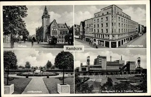 Ak Hamborn Duisburg im Ruhrgebiet, Rathaus, Pollmann Haus, Jubiläumshain, Schacht II und V, Thyssen