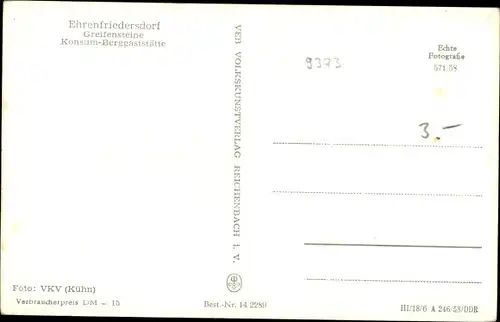 Ak Ehrenfriedersdorf im Erzgebirge, Greifensteine, Konsum Berggaststätte