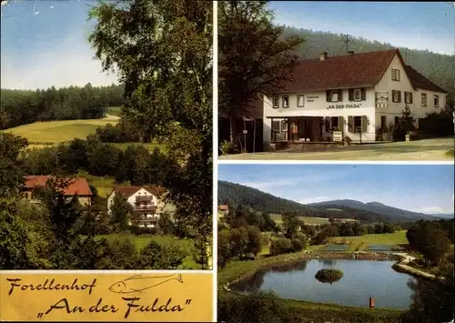 Ak Gersfeld Altenfeld in der Rhön Hessen, Forellenhof An der Fulda, See, Wald