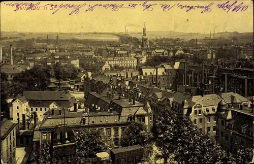 Ak Zwickau in Sachsen, Gesamtansicht aus der Vogelschau