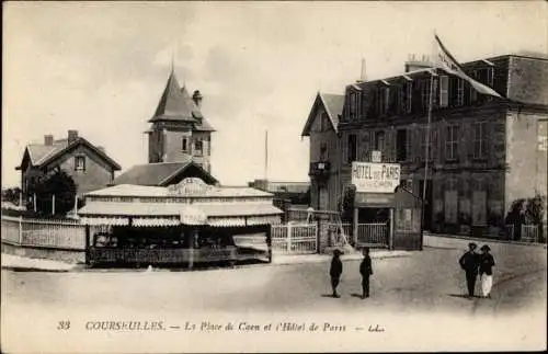 Ak Courseulles sur Mer Calvados, La Place de Caen et l'Hôtel de Parcs