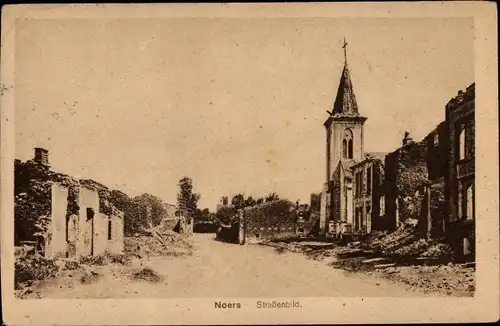 Ak Noers Longuyon Lothringen Meurthe et Moselle, Kirche, Straßenbild, Kriegszerstörungen I. WK