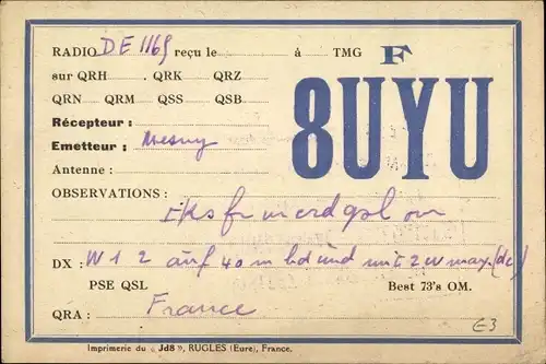 Ak QSL Karte, Funkerkarte F8UYU