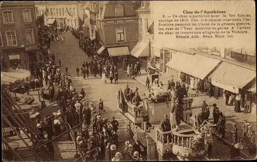 Ak Bruxelles Brüssel, Char de l'Apotheose, cortege de 1919, Festumzug
