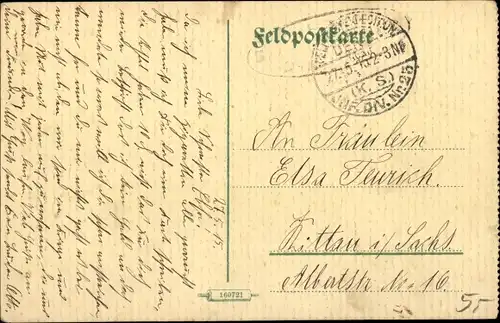 Künstler Ak Schittenhelm, Vaudesincourt Marne von Artilleriestellung aus, Feldpoststempel