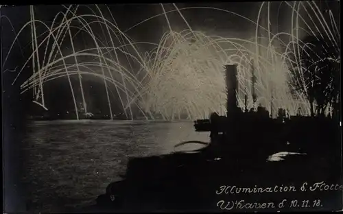 Foto Ak Wilhelmshaven, Illumination der Flotte, 10.11.1918